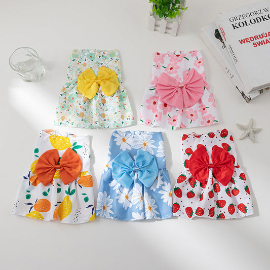 HKM-3806653 Ultra-thin Summer Floral Butterfly Knot Dress for Dogs and Cats in Multiple Colors Sizes S-XL