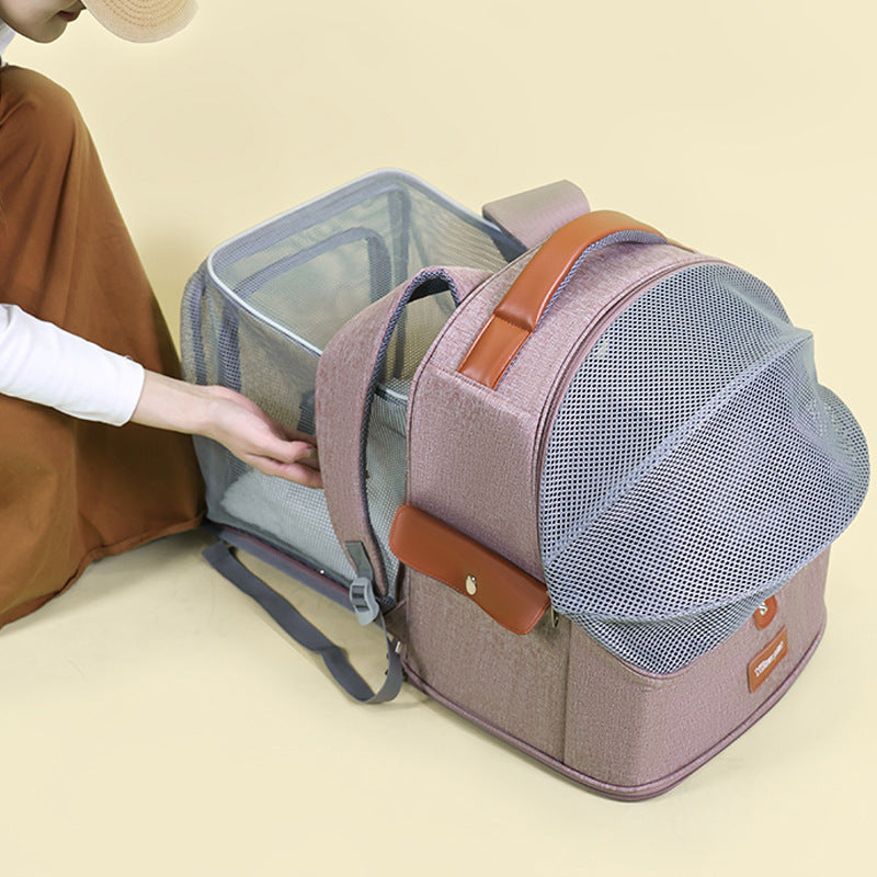 HKM-3808317 Expandable Large Capacity Cat Backpack - Breathable Nylon Design for Pets up to 9kg - Available in Pink, Gray, Milky White, and Blue