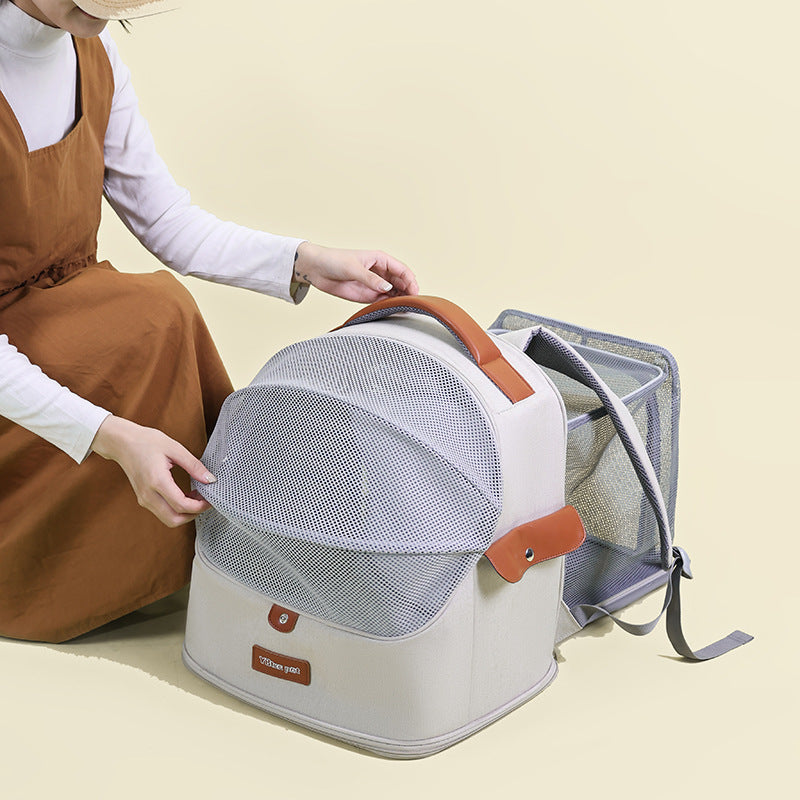 HKM-3808317 Expandable Large Capacity Cat Backpack - Breathable Nylon Design for Pets up to 9kg - Available in Pink, Gray, Milky White, and Blue