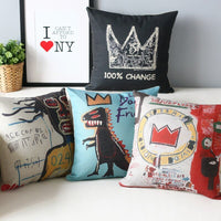 HKM-380883 American Doodle Thick Cotton and Linen Cushion Cover - 45x45CM Handmade Pillowcase