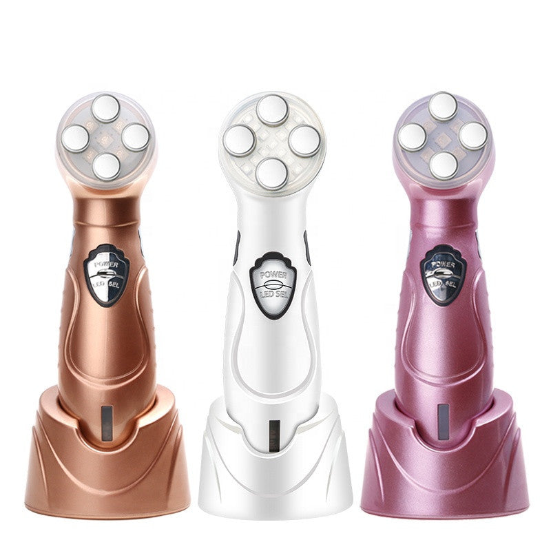 HKM-381075 V-Face Color Photoelectric Beauty Instrument - RF Electronic Device for Facial Contouring and Skincare, White, 147*39*43mm, Includes Goggles and Adapter