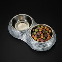 HKM-3812029 Rhinestone-Embellished Stainless Steel Double Dog Bowl - Silver 28x15.5x5cm