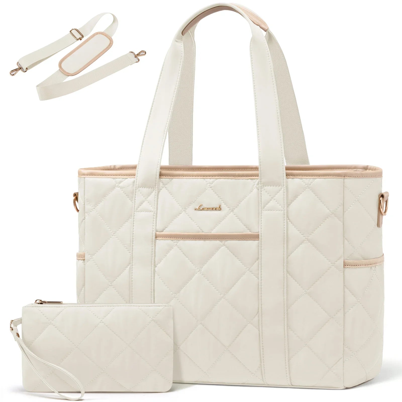 HKM-381203 Quilted Laptop Tote Bag for Women - 15.6 to 17 Inch Capacity, Stylish and Spacious Work Purse