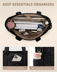 HKM-381203 Quilted Laptop Tote Bag for Women - 15.6 to 17 Inch Capacity, Stylish and Spacious Work Purse