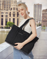HKM-381203 Quilted Laptop Tote Bag for Women - 15.6 to 17 Inch Capacity, Stylish and Spacious Work Purse