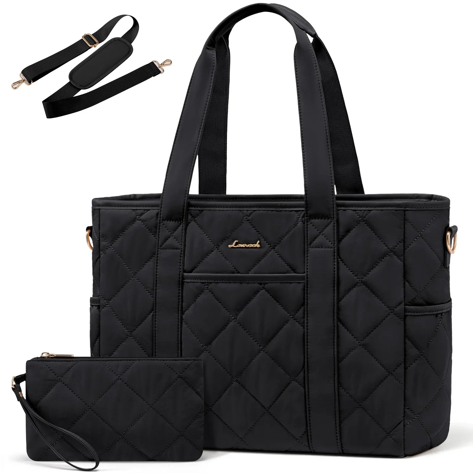 HKM-381203 Quilted Laptop Tote Bag for Women - 15.6 to 17 Inch Capacity, Stylish and Spacious Work Purse