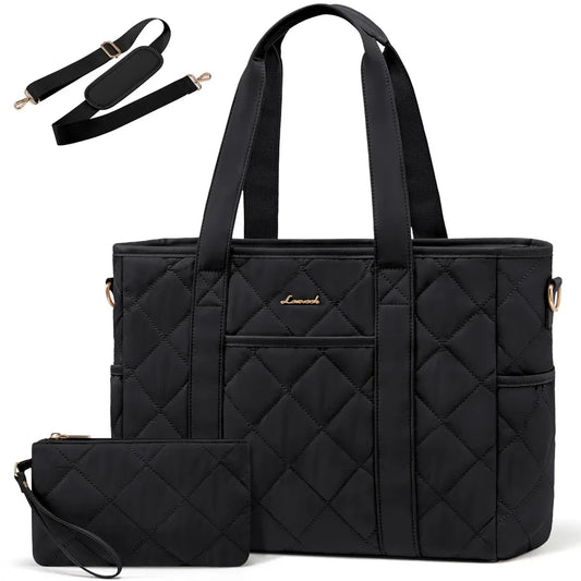HKM-381203 Quilted Laptop Tote Bag for Women - 15.6 to 17 Inch Capacity, Stylish and Spacious Work Purse