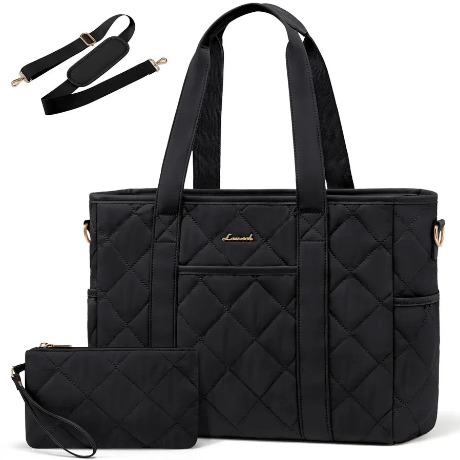 HKM-381203 Quilted Laptop Tote Bag for Women - 15.6 to 17 Inch Capacity, Stylish and Spacious Work Purse