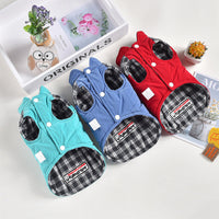 HKM-3812413 Teddy Pet Plaid Vest Jacket for Autumn and Winter - Comfortable Pressed Cotton in Blue, Red, and Green Sizes XS to 8L
