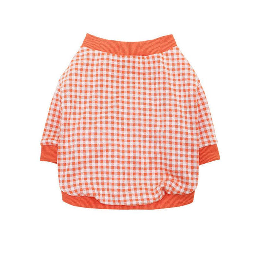 HKM-381395 Cozy Plus Velvet Plaid Dog Sweater for Autumn and Winter in Orange, Gray, and Green