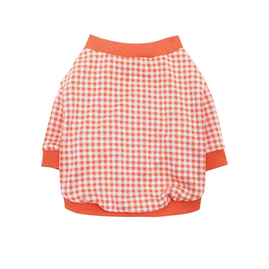 HKM-381395 Cozy Plus Velvet Plaid Dog Sweater for Autumn and Winter in Orange, Gray, and Green