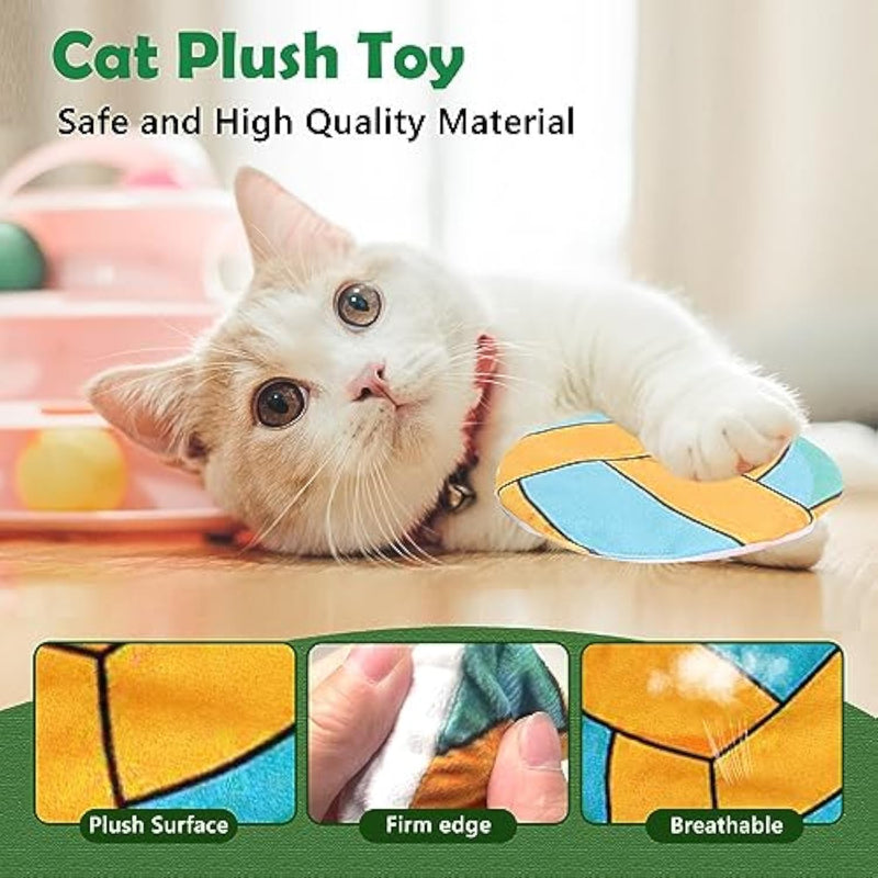 HKM-3815101 Interactive Cat Flying Disc Toy with Soft Plush, Catnip, and Mylar Crinkle Sound for Indoor Cats and Kittens