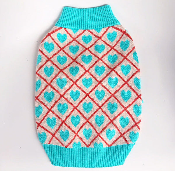 HKM-3815613 Warm Stretchy Dog Sweater with Diamond Heart Jacquard Design for Pugs, Bulldogs, and Bichons