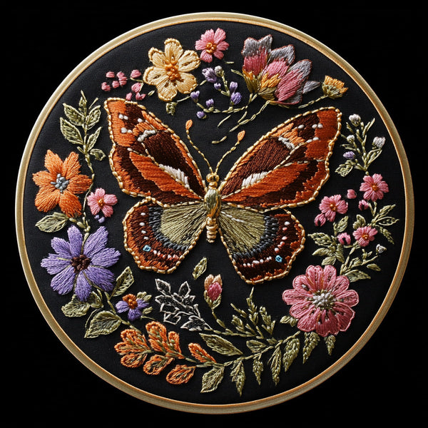HKM-381651 DIY Butterfly Embroidery Fabric Art Material Kit - Includes 25cm Cloth and Frame