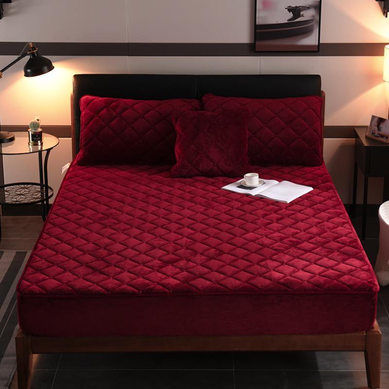 HKM-381651 Quilted Crystal Velvet Bed Sheet Cover - Non-Slip & Warm for Standard and Heightened Mattresses