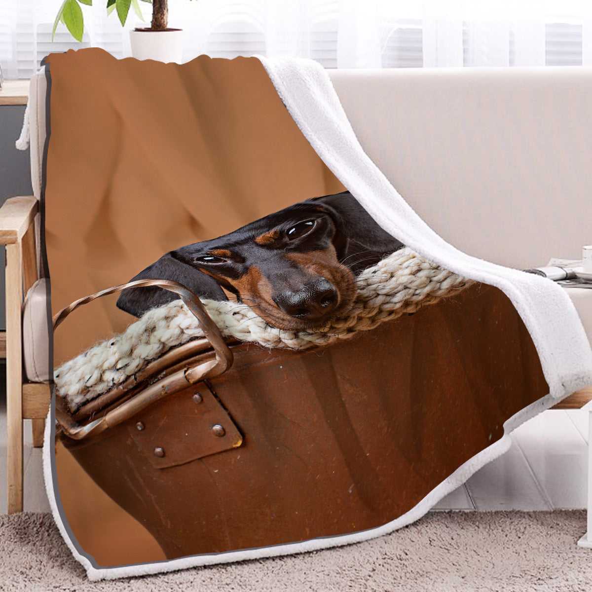 HKM-381651 Sausage Dog Themed Sherpa Fleece Blanket - Soft, Warm, and Breathable for Home and Outdoor Use