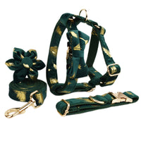 HKM-381651 Stylish Velvet Pet Collar with Dog Rope, Bow Knot, Flower, Vest, and Poop Bag