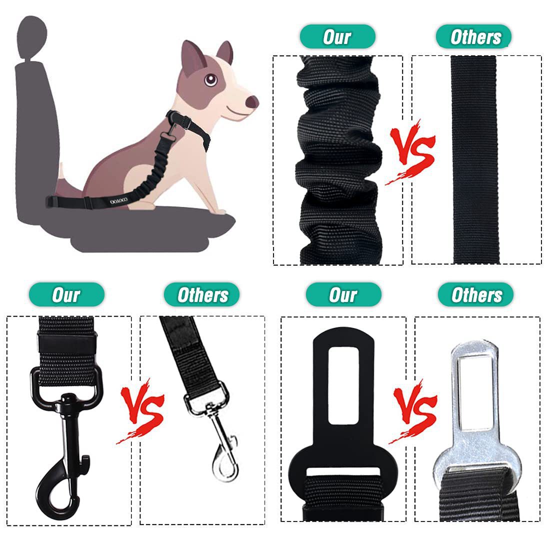 HKM-3817405 Adjustable Pet Seat Belt with Hand Holding Rope for Car Travel
