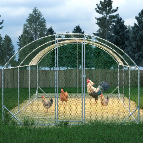 HKM-381843 Large Metal Chicken Coop with Waterproof Anti-UV Cover – Dome Shaped Walk-in Run for Outdoor Use (9.84' x 19.68' x 6.56')