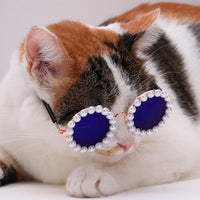 HKM-3820861 Pearl-Rimmed Round Sunglasses for Cats and Dogs - Stylish Costume Accessory for Parties and Celebrations