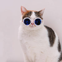 HKM-3820861 Pearl-Rimmed Round Sunglasses for Cats and Dogs - Stylish Costume Accessory for Parties and Celebrations