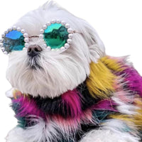 HKM-3820861 Pearl-Rimmed Round Sunglasses for Cats and Dogs - Stylish Costume Accessory for Parties and Celebrations