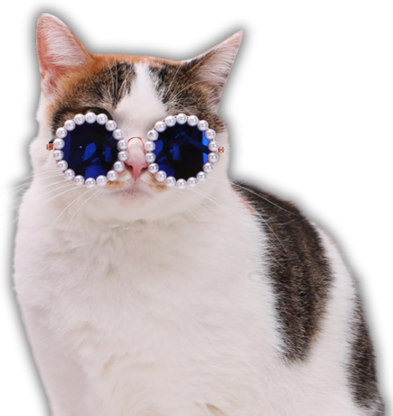 HKM-3820861 Pearl-Rimmed Round Sunglasses for Cats and Dogs - Stylish Costume Accessory for Parties and Celebrations