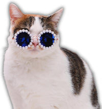 HKM-3820861 Pearl-Rimmed Round Sunglasses for Cats and Dogs - Stylish Costume Accessory for Parties and Celebrations