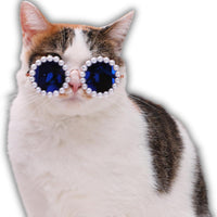 HKM-3820861 Pearl-Rimmed Round Sunglasses for Cats and Dogs - Stylish Costume Accessory for Parties and Celebrations