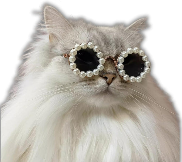 HKM-3820861 Pearl-Rimmed Round Sunglasses for Cats and Dogs - Stylish Costume Accessory for Parties and Celebrations