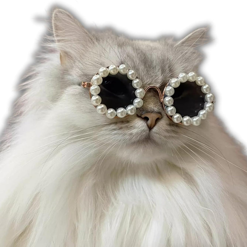 HKM-3820861 Pearl-Rimmed Round Sunglasses for Cats and Dogs - Stylish Costume Accessory for Parties and Celebrations