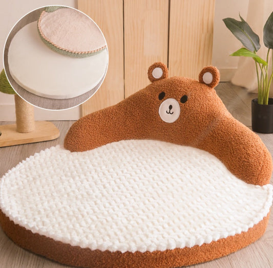 HKM-3821629 Cozy Flannel and Fleece Cat Nest Bed Mat for Pets - Dinosaur & Bear Styles, 53x53x23cm, for Cats up to 7.5kg