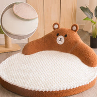 HKM-3821629 Cozy Flannel and Fleece Cat Nest Bed Mat for Pets - Dinosaur & Bear Styles, 53x53x23cm, for Cats up to 7.5kg