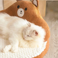 HKM-3821629 Cozy Flannel and Fleece Cat Nest Bed Mat for Pets - Dinosaur & Bear Styles, 53x53x23cm, for Cats up to 7.5kg