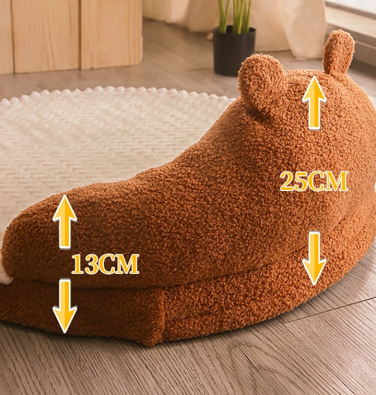 HKM-3821629 Cozy Flannel and Fleece Cat Nest Bed Mat for Pets - Dinosaur & Bear Styles, 53x53x23cm, for Cats up to 7.5kg