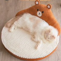 HKM-3821629 Cozy Flannel and Fleece Cat Nest Bed Mat for Pets - Dinosaur & Bear Styles, 53x53x23cm, for Cats up to 7.5kg
