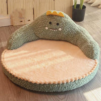 HKM-3821629 Cozy Flannel and Fleece Cat Nest Bed Mat for Pets - Dinosaur & Bear Styles, 53x53x23cm, for Cats up to 7.5kg