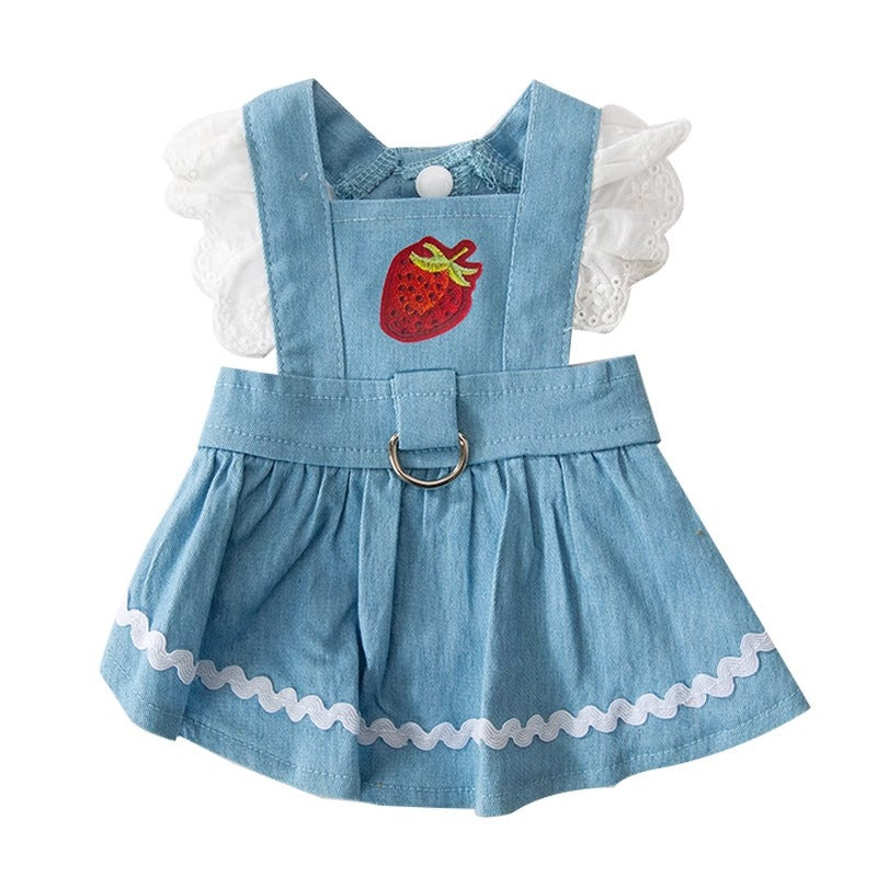 HKM-3822141 Strawberry Denim Skirt for Dogs - Traction Style, Multiple Sizes Available