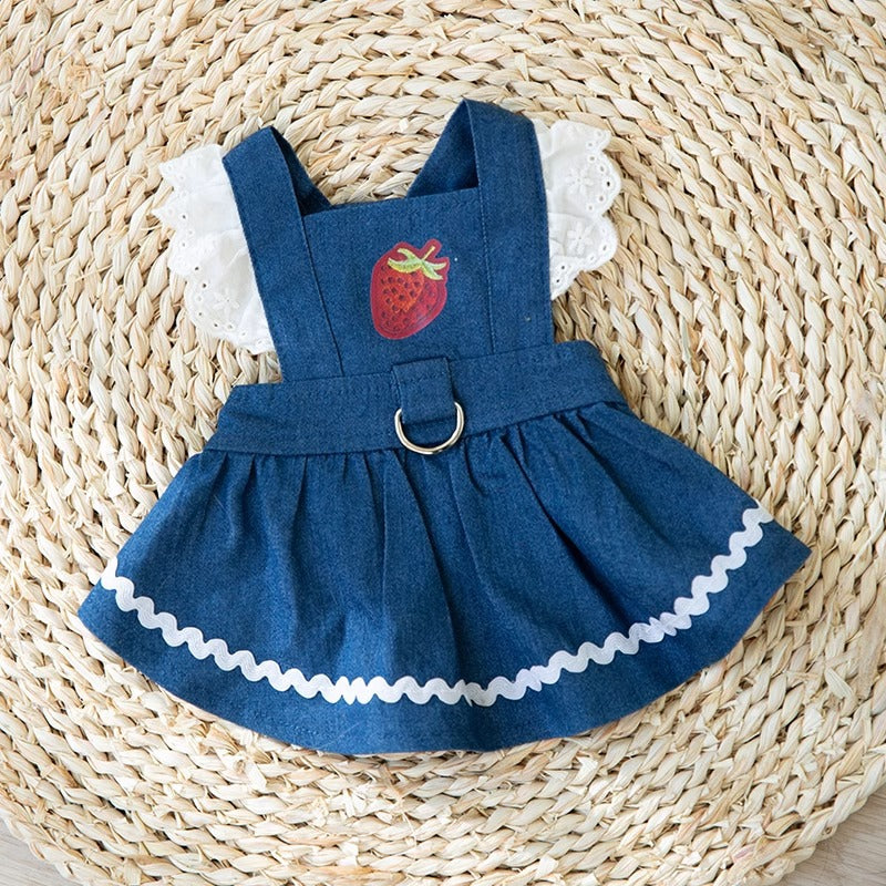 HKM-3822141 Strawberry Denim Skirt for Dogs - Traction Style, Multiple Sizes Available