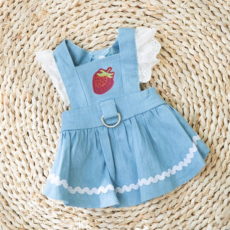 HKM-3822141 Strawberry Denim Skirt for Dogs - Traction Style, Multiple Sizes Available