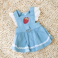 HKM-3822141 Strawberry Denim Skirt for Dogs - Traction Style, Multiple Sizes Available