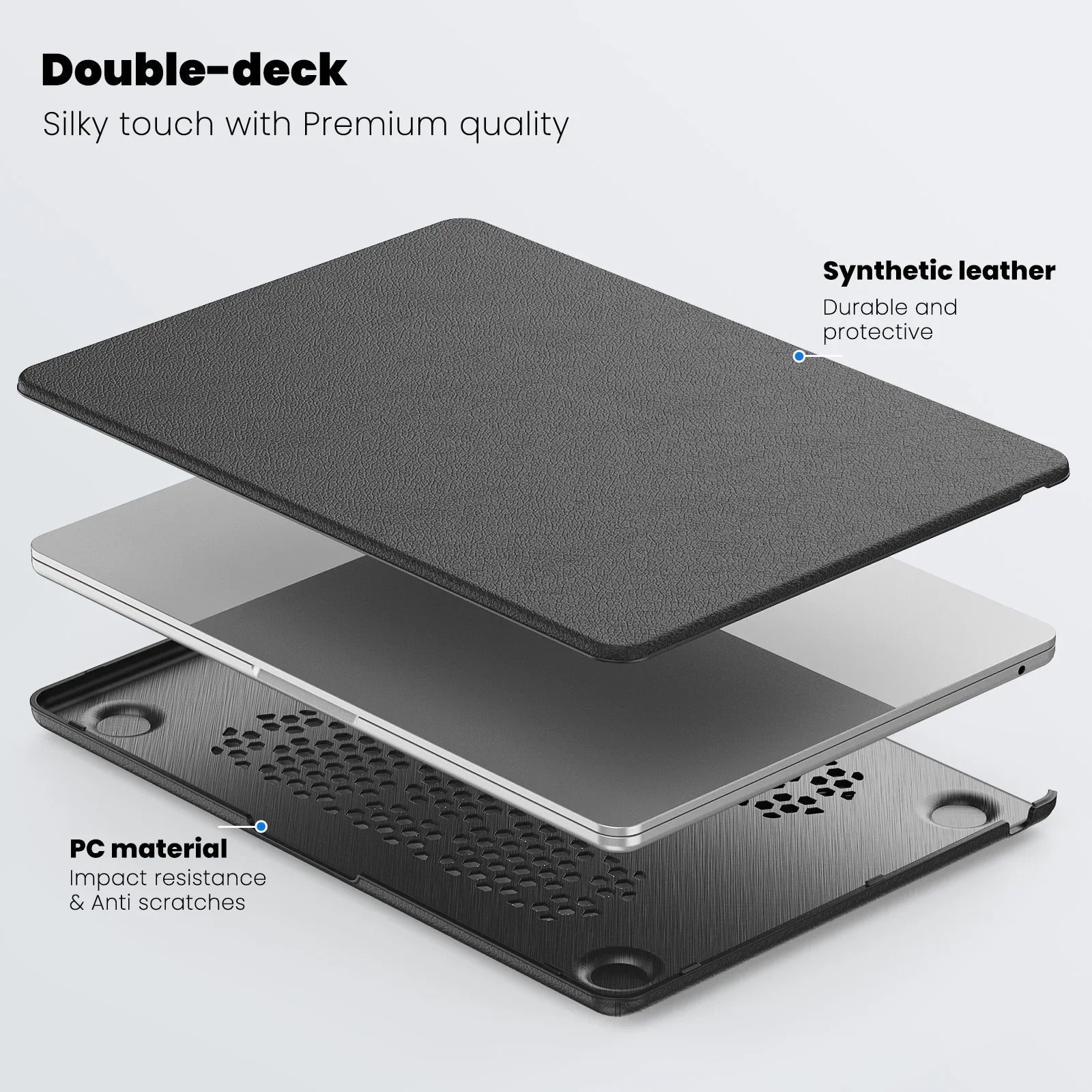 HKM-382355 Black PU Kickstand Cover for MacBook Air 13.6 (Model M2 A2681/M3 A3113)