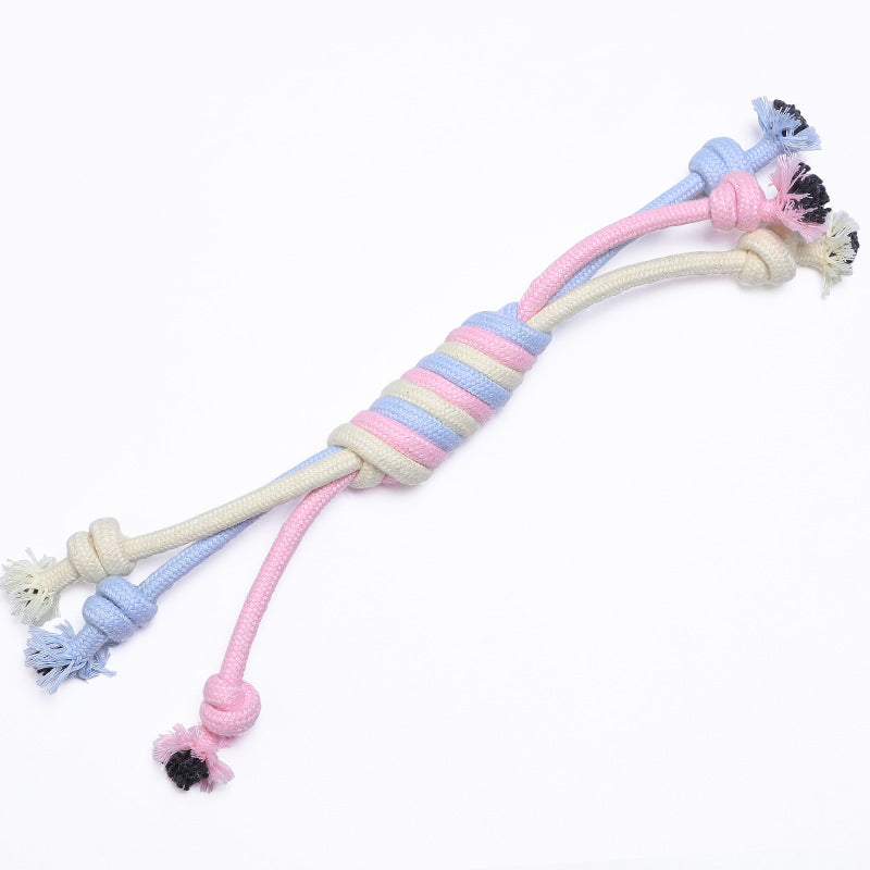 HKM-3824189 Interactive Cotton Rope Ball for Dogs and Cats - Bite Resistant Knot Toy in Macaron Colors