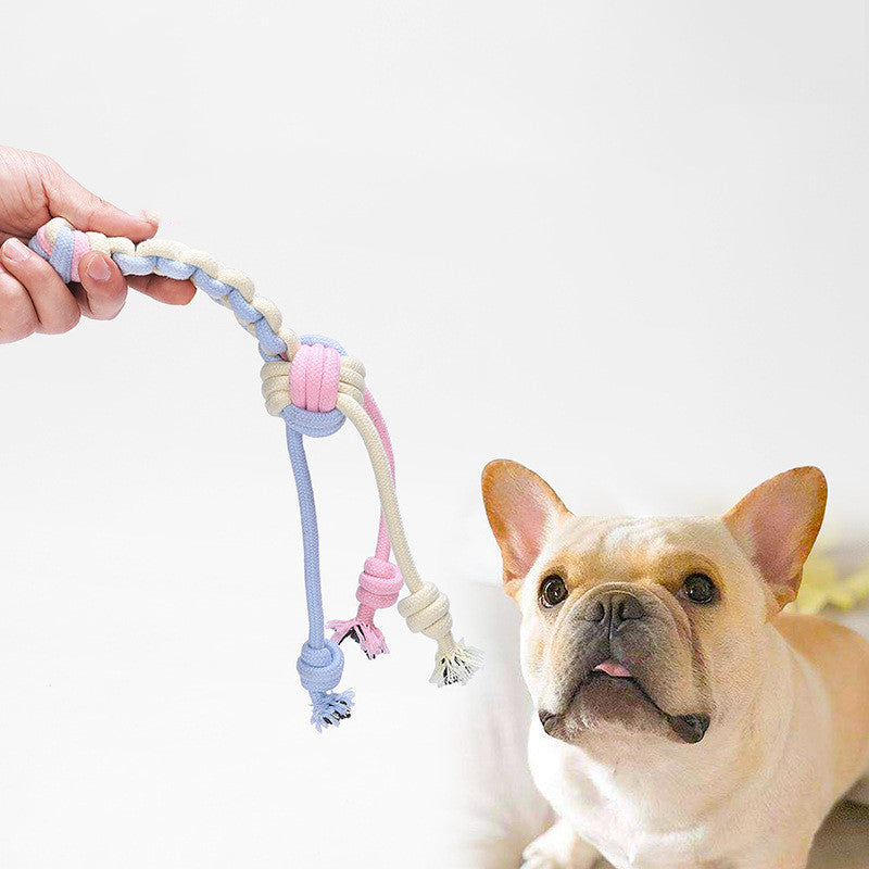 HKM-3824189 Interactive Cotton Rope Ball for Dogs and Cats - Bite Resistant Knot Toy in Macaron Colors