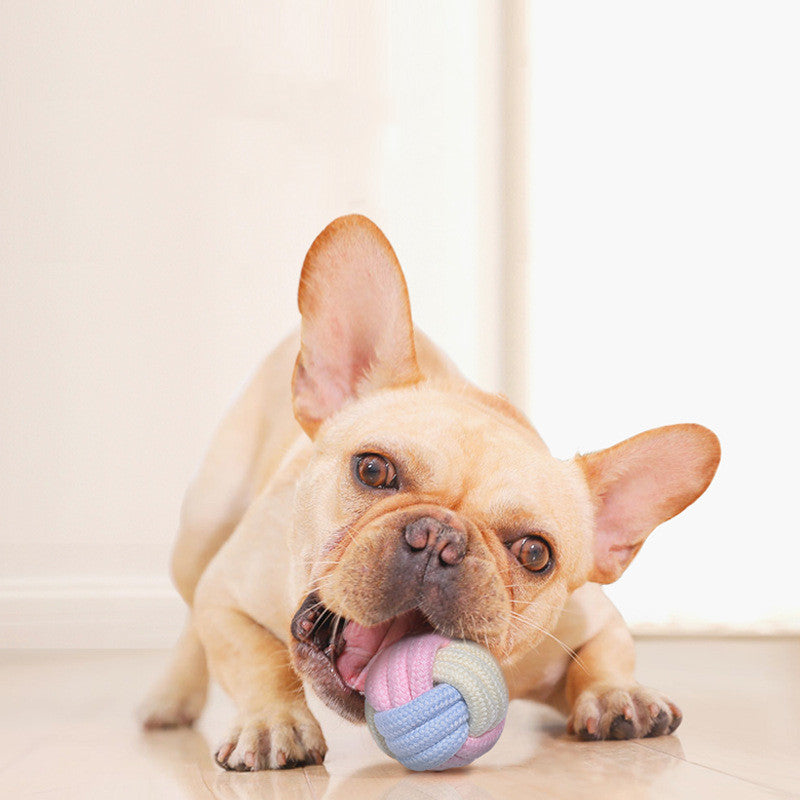 HKM-3824189 Interactive Cotton Rope Ball for Dogs and Cats - Bite Resistant Knot Toy in Macaron Colors