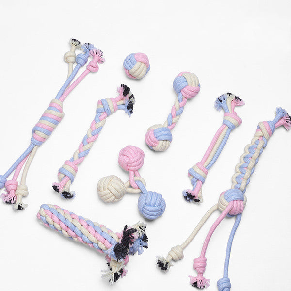 HKM-3824189 Interactive Cotton Rope Ball for Dogs and Cats - Bite Resistant Knot Toy in Macaron Colors