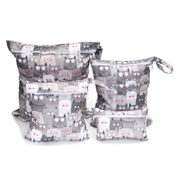 HKM-382483 Cartoon Print Four-Piece Waterproof Diaper Bag Set with Zipper Compartments