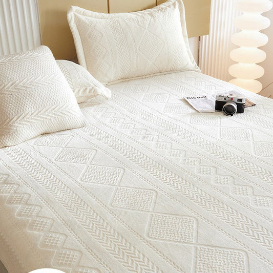 HKM-382611 Milk Fiber Fitted Sheet with Three-Dimensional Floral Design in Various Colors and Sizes