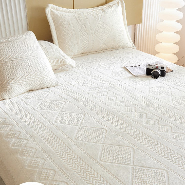 HKM-382611 Milk Fiber Fitted Sheet with Three-Dimensional Floral Design in Various Colors and Sizes