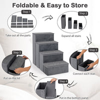 HKM-3826621 Foldable 4-Step Dog Stairs with Non-Slip Surface and Storage Compartments for Pets